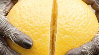 Monkey eating lemon sour
