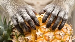 Monkey eating pineapple sweet