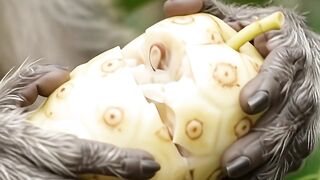 Monkey eating mengkudu fruit