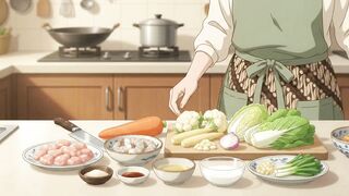 Cozy Anime Cooking: Indonesian Capcai Soup with Chicken, Shrimp & Fresh Vegetables