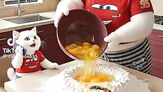 Cat making food