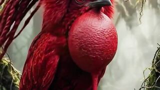 Majestic Red Bird in Misty Forest