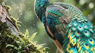 The Beauty of a Fantasy Peacock with Golden Dew Eyes and Melodious Whistling Sounds