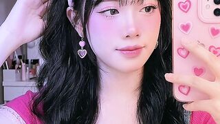 Tutorial & Spill Detail Produk Sweet Pink Douyin Makeup Look ala Kawaii Style dengan Denim Overall