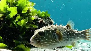 Tiny Pufferfish Meets a Curious Shrimp! 🐡🦐 #Shorts