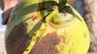 green fresh young coconut water cutting skills ASMR