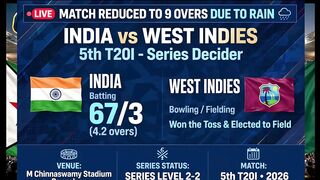 IND vs WI 5th T20I Live | India 67/3 | Match Reduced to 9 Overs Due To Rain | Series Decider 2-2