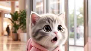 Cute cat and automatic door