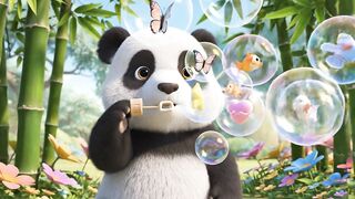 Cute Baby Panda Playing With Magical Bubbles | 3D Animation Cartoon For Kids