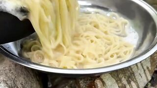 ​"Cooking Cheesy Creamy Pasta by the River! 🔥🤤"