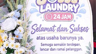 Congratulations Flower Board For Joss Laundry 24 Hour Grand Opening Celebration With Blue And Yellow Artificial Flowers In Indonesia