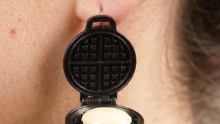 "Would you bake a fresh waffle on your earring?! 🧇✨ Wait till you see the syrup drip!"