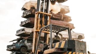 Rusted Forklift Becomes a Car-Stacking Monster
