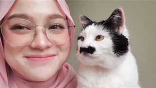 Sweet Moment! Cute Cat Licking Her Owner's Cheek