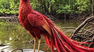 The Majestic Crimson Phoenix in a Magical Tropical Forest 🐦✨