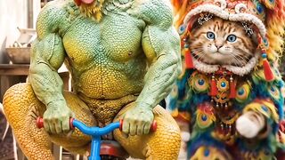 # 🎬 Title: A Cocky Rooster Gets Outdone by a "Barongsai" (Lion Dance) Cat!