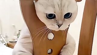 Cat stuck in a hole in a chair