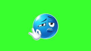 Blue 3D Emoji Face With Sarcastic Expression And Hand Gesture On Green Screen Chroma Key Background