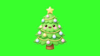 Green Screen Cute Kawaii Christmas Tree With Star Ornaments Smiling Face Animation Chroma Key
