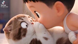 boy and his cat