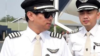 Super Air Jet crew members stepping down the aircraft stairs after the flight