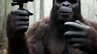 Orang hutan berjalan di hutan