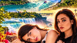 CHAMKTA ❤️✨ | Romantic Love Story 🌹 Beautiful Waterfall & Sunset | AI Fantasy Video