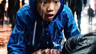 Kneeling in the rain