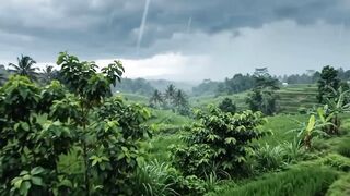 Thunderstorm over Lush Terraced Fields