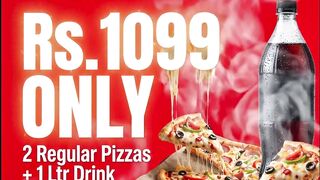 2 regular pizza plus 1ltr drink