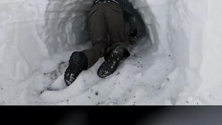 HE CUT A SNOW CAVE INTO THE HILL?! 😱 #shorts