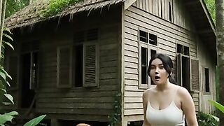 A beautiful woman and a monkey found treasure in an old house in the form of imperial jade.