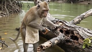 Mongkey eating tree worms