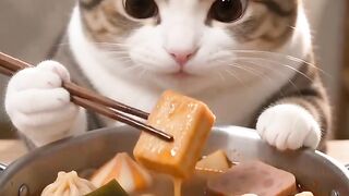Cute Cat Enjoying Delicious Ramen ASMR