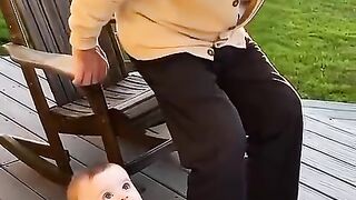 Grandpa Stood up to stretch his stiff lower back #grandpa #baby