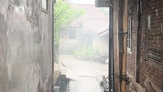 Peaceful Afternoon in the Hometown During Heavy Rain
