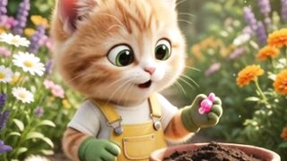 Cat growing candy 🍬plants 🪴