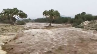 момент появления внезапных наводнений в долине Джазан на юге Саудовской Аравии