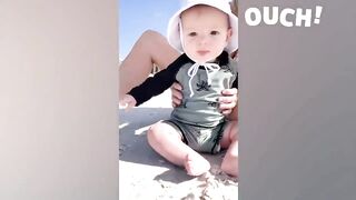 Funny Baby's Reaction On The Beach