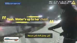 At a temperature of 22 degrees below zero.. the moment a woman was rescued from inside a car stuck in a frozen pond