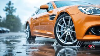Glossy Orange Exotic Car Rain Aesthetic