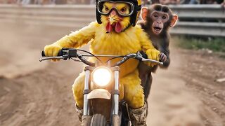 Chicken & monkey are racing to catch pines