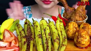 MUKBANG EATING||SPICY FRIED CHILI WITH DRIED SHRIMP, SPICY CHICKEN EGGS, CHICKEN LEGS