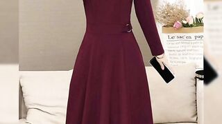 Beautiful A-Line Waist Pleated Surplice Neck Plain Office Wear Skater Dresses