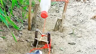 Bird catching in plastic bottles.