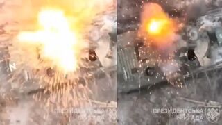 Ukrainian drones destroy Russian armoured tanks with bombs