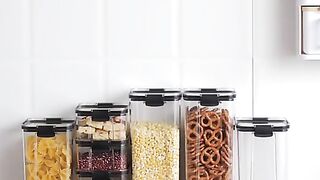 Food Storage Container Plastic Kitchen Refrigerator Noodle Box Multigrain Storage Tank Transparent Sealed Cans 4 Pcs - Storage Bottles & Jars.