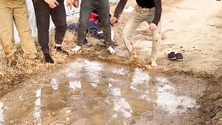 Long jump in the mud,long jump standing,long jump running long,running about...