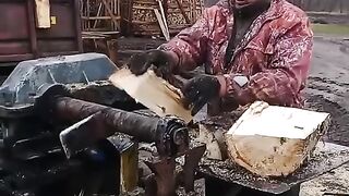 Chopping firewood.