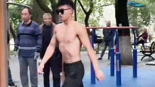 Walking through the air.